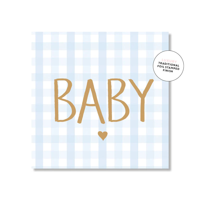 Gingham Blue Baby Square | Greeting Card