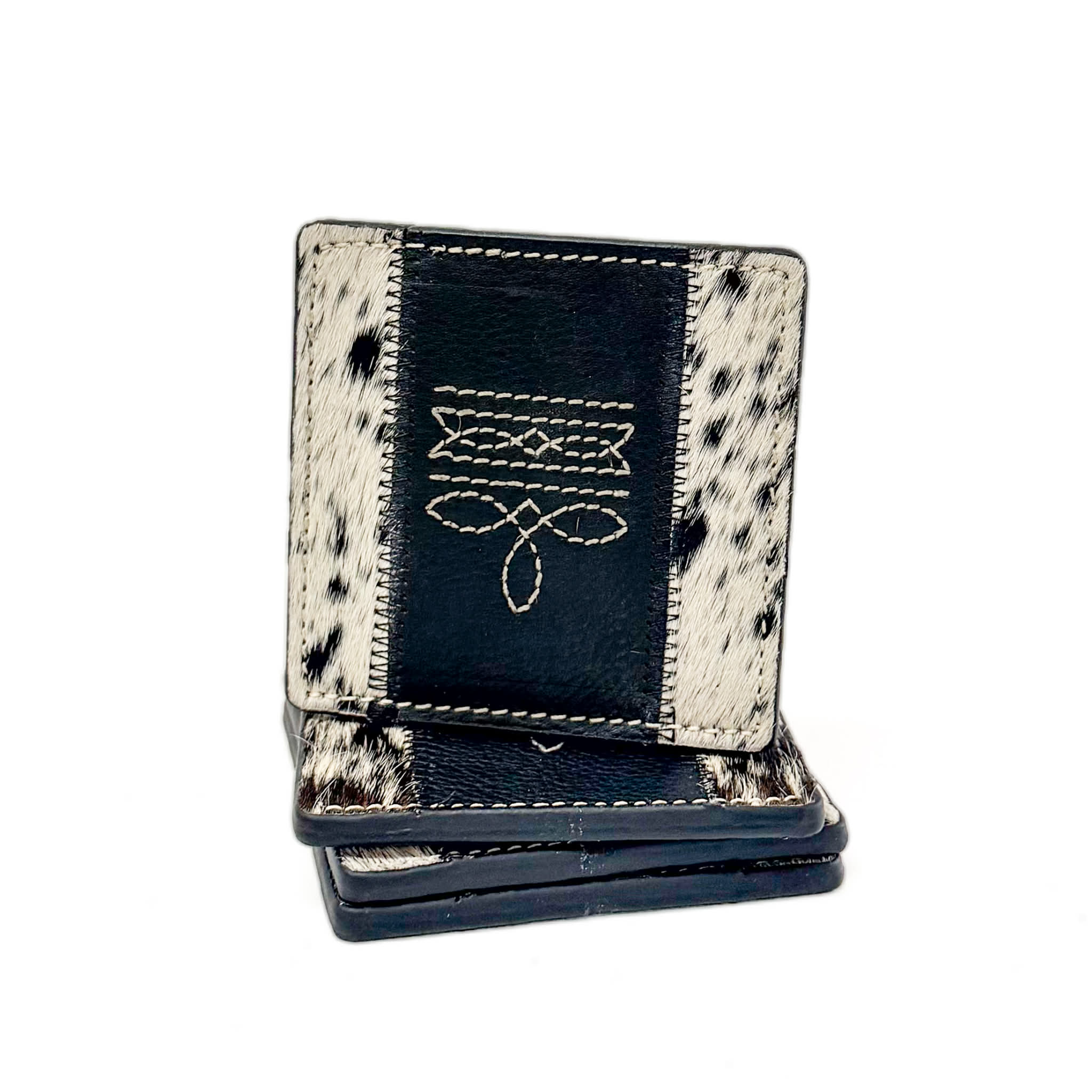 Boot Stitch Cowhide & Leather Coaster Set of 4