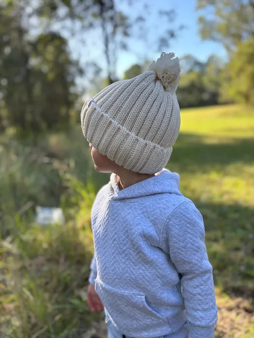 Kids Knitted Beanie Beige| Kookaburra