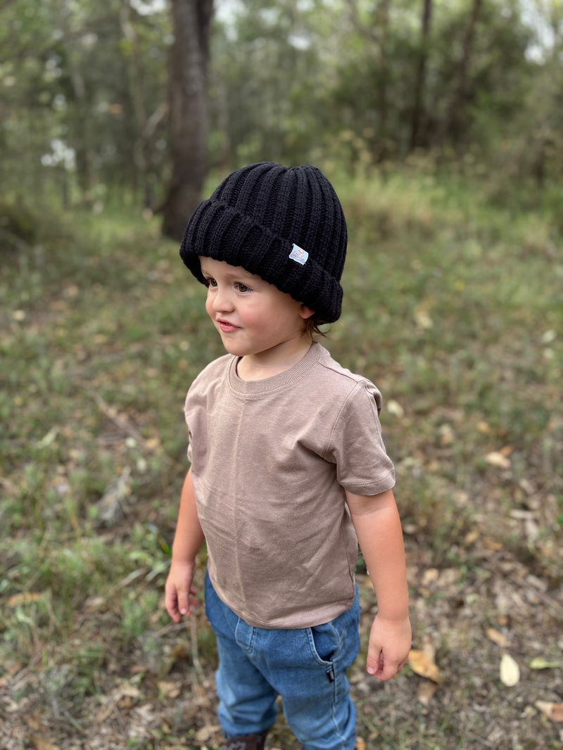Kids Plain Knitted Beanie Black| Angus