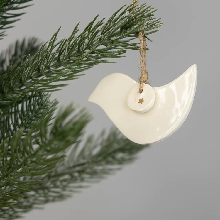 Ceramic Christmas Dove Ornament Gold Star Tag