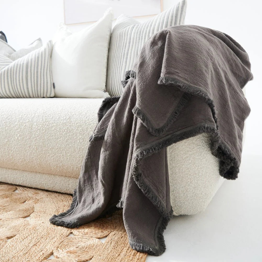 Luca Boho Linen Throw | Slate