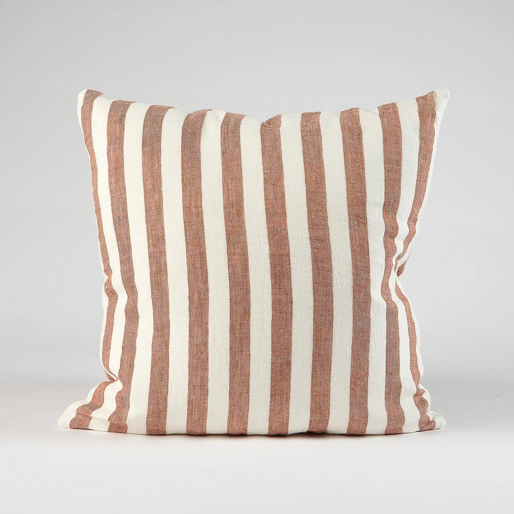 Santi Linen Outdoor Cushion | Off White/Nutmeg Stripe