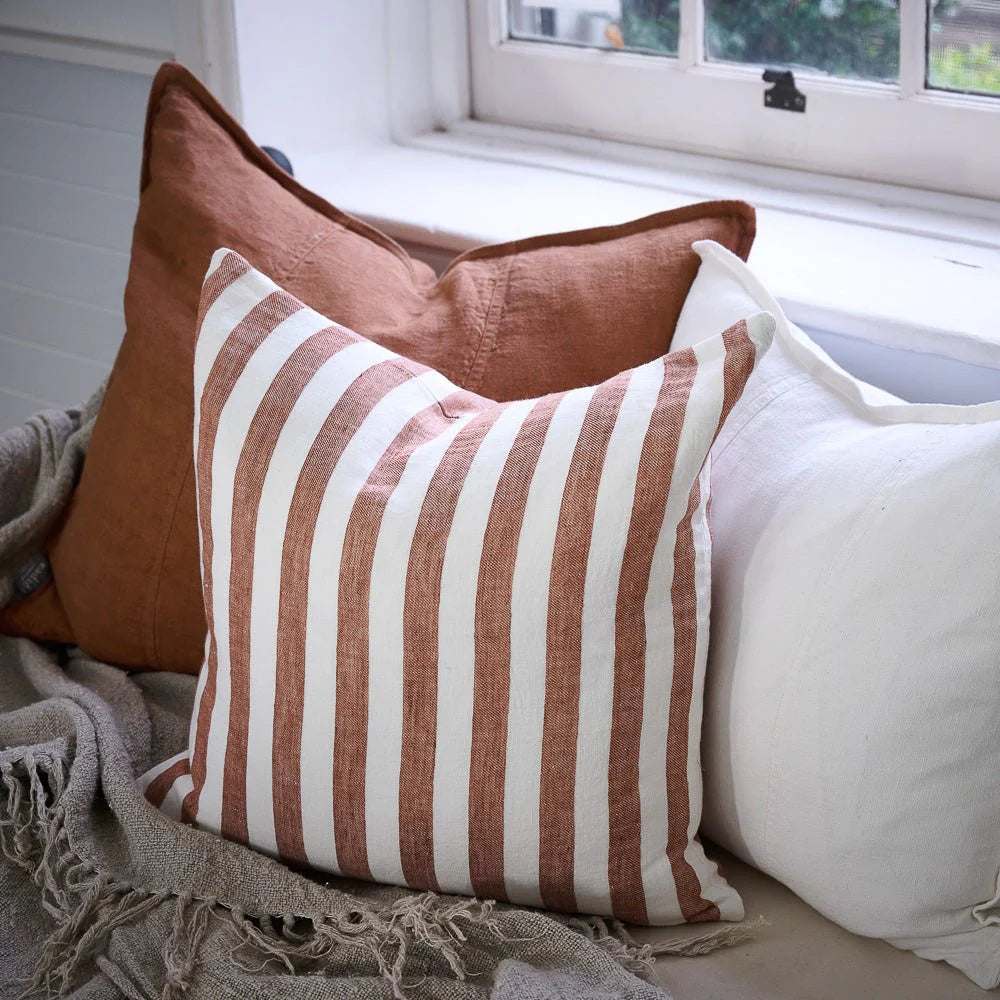 Santi Linen Outdoor Cushion | Off White/Nutmeg Stripe