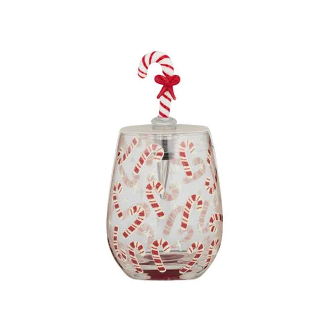 Candy Cane Wine Glass with Stopper | Red