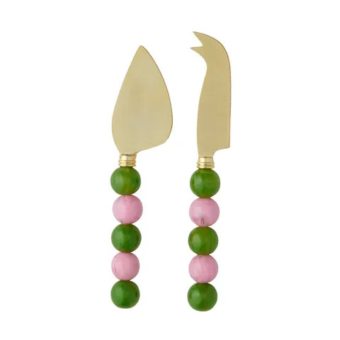 Devi S/2 Stainless Steel & Resin Cheese Knives | Pink/Green