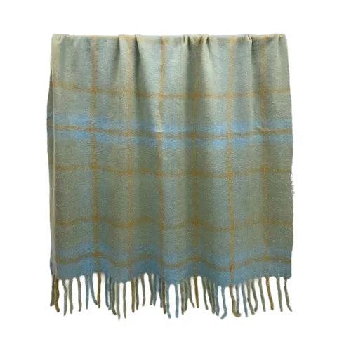 Edna Wool Blend Throw | Blue/Ivory