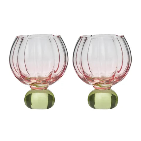 Lotti S/2 Tulip Gin Glass | Pink/Green
