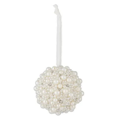 Beaded Ball Hanger w/ Pearls Acrylic 8cm White