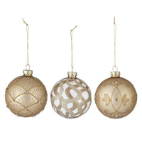 8cm Glass Bauble Embellished | Matte Gold