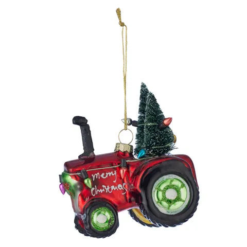 Glass Tractor with Tree Hanger | Shiny Red