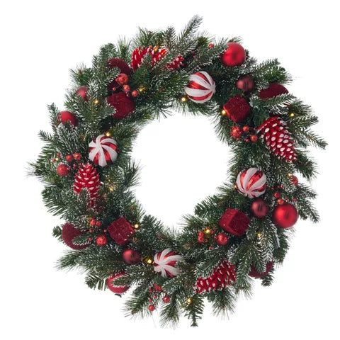 Berry Pine Pre-Lit LED Wreath | Red/Green
