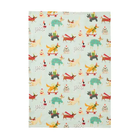 Holiday Dogs Cotton TeaTowel | Multi
