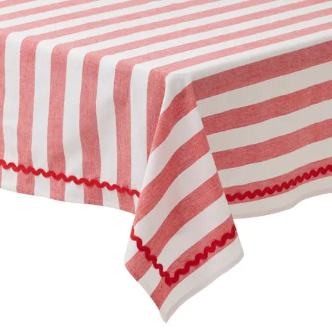 Wide Stripe Tablecloth Cotton | Red/White