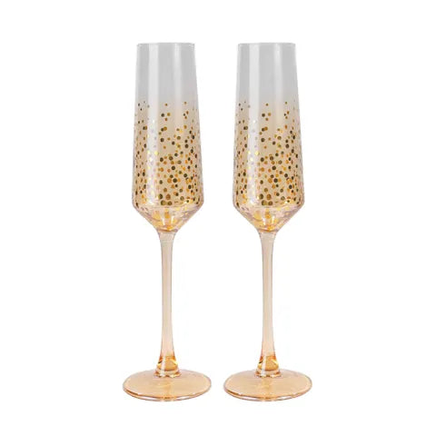 Ritz Set of 2 Glass Flutes | Clear/Gold