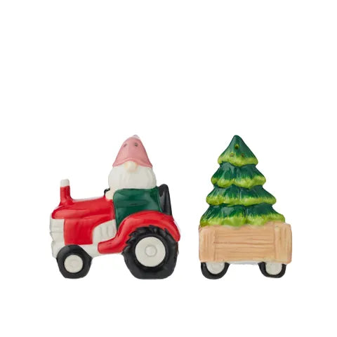 Merry Tractor with Tree Salt & Pepper Set | Red/Green
