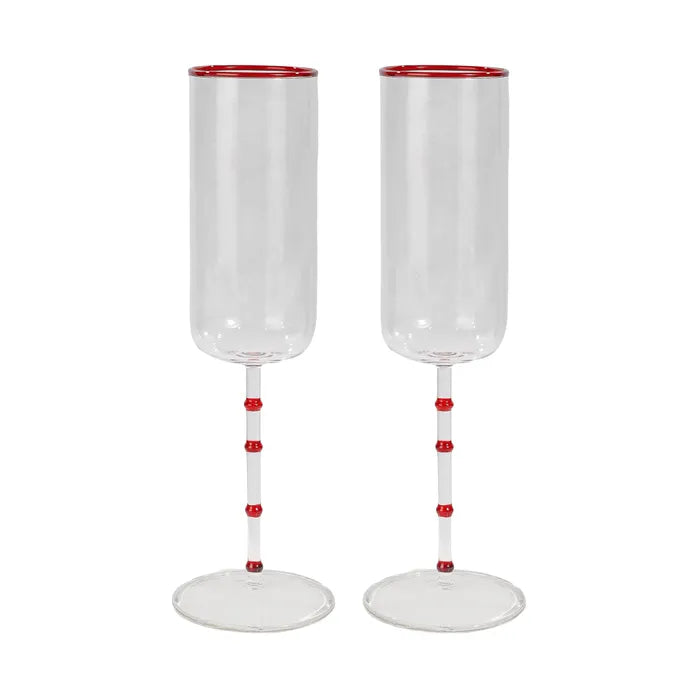Hudson S/2 Glass Flute | Clear/Red