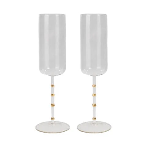 Hudson S/2 Glass Flute | Clear/Gold