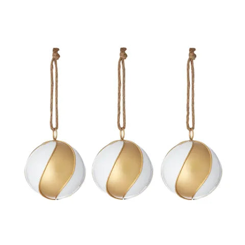 Ribbon Stripe Orn Metal | Gold/White