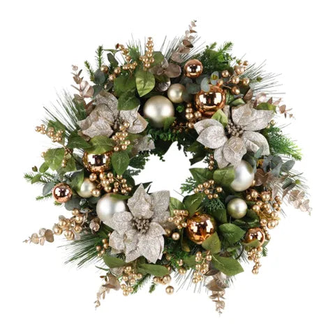 Chrissy Cluster Wreath PE | Green/Gold