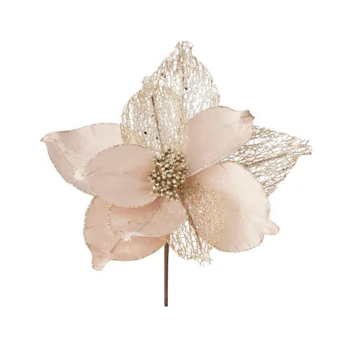 Lavish Glitter Magnolia Stem Fabric | Gold