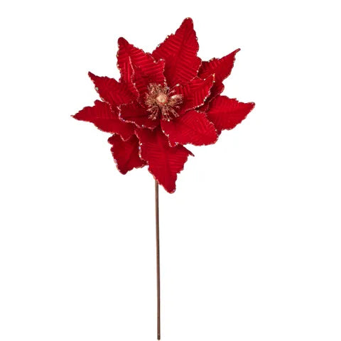 Garnet Poinsettia Stem Fabric | Red