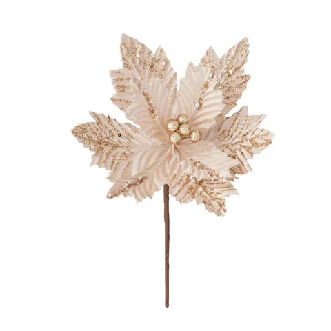 Aurora Poinsettia Stem Fabric | Gold