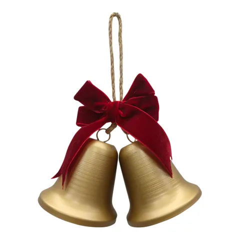 Duo Bell w Bow Door Hang Metal | Gold