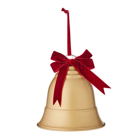 Chime Bell w Bow Door Hang Metal | Gold