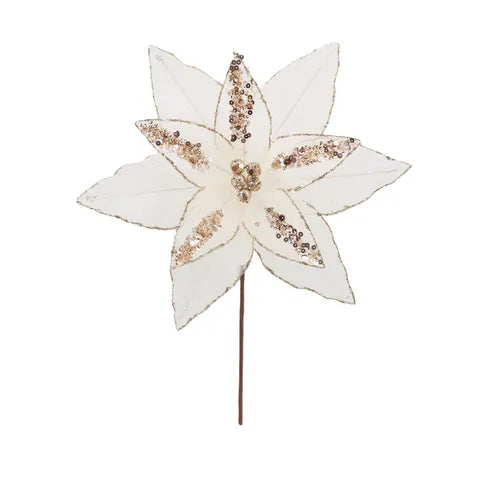 Poinsettia w/Detail Stem Fabric | White/Gold