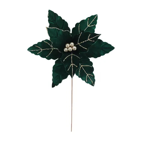 Posh Poinsettia Stem Fabric | Green/Gold