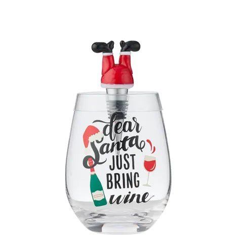2 Piece Glass & Santa Leg Stopper Set | Red