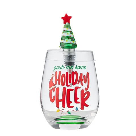 2 Piece Glass & Tree Stopper Set | Green/Red