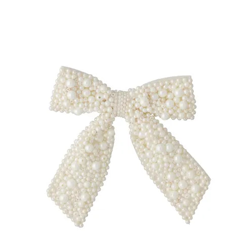 Pearl Ribbon Bow Decoration PE | White