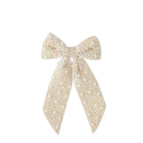 Pearl Ribbon Bow Decoration PE | White
