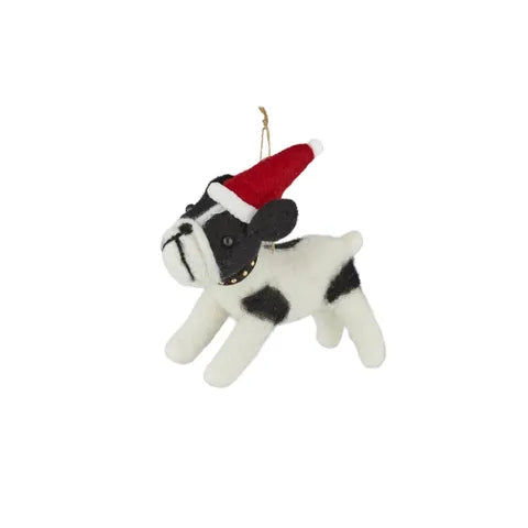 Dog w/ Santa Hat Hanger Felt | Black/White