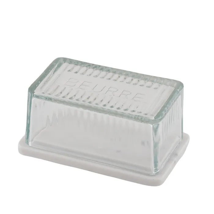 Mira Marble + Glass Butter Dish | White