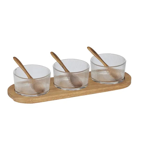 Dritta 7pc Glass+ Wood Condiment Set