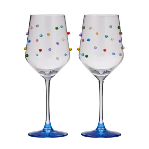 Polka S/2 Wine Glass | Multi/Blue