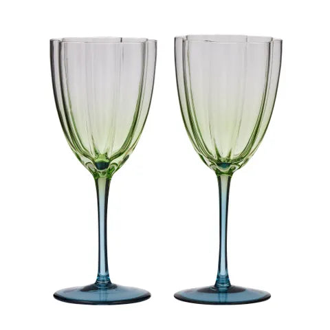 Lotti S/2 Tulip Wine Glass | Green/Blue
