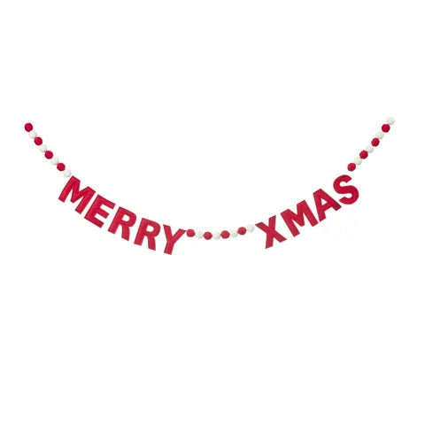 Merry Xmas Pompom Garland Felt | Red