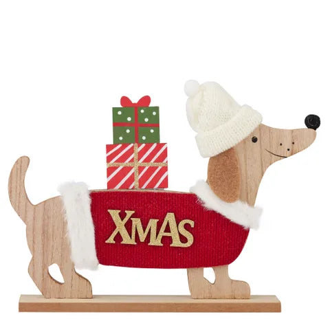 Puppy w/Beanie Felt/Wood | Red/White