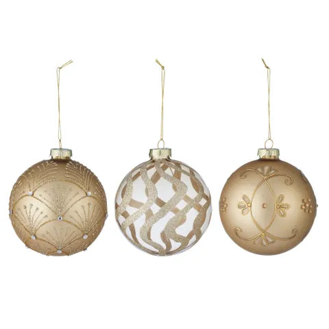10cm Glass Bauble Embellished | Matte Gold