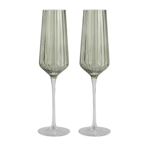 S/2 Flute Glass Ribbed | Green