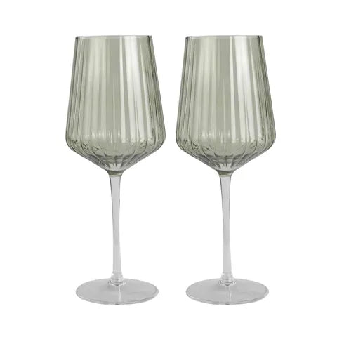 S/2 Wines Glass Ribbed | Green