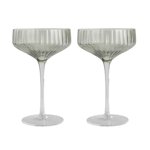 S/2 Coupe Ribbed Glass | Green