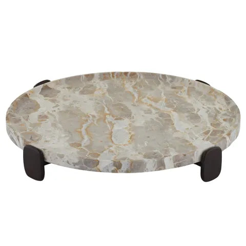 Xena Marble/Wood Footed Tray | Taupe
