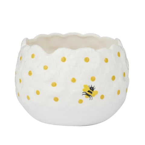 Daisy Ceramic Pot | White/Yellow