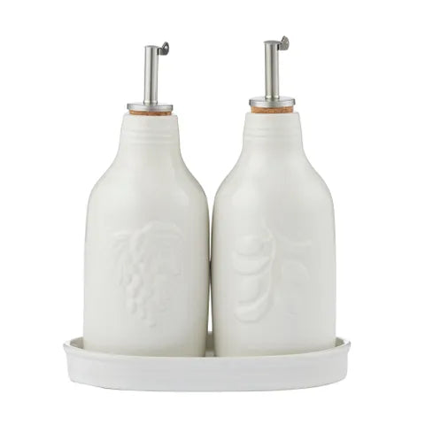 Olio/Aceto Set 2 Bottles w Tray | White