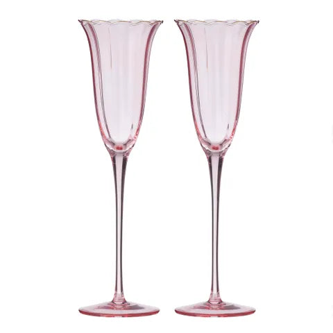 Crowne S/2 Glass Flute | Pink